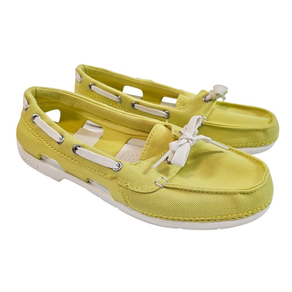 Crocs Bright Yellow Chartreuse Beach Line Slip On‎ Hybrid Boat Shoe Size 7